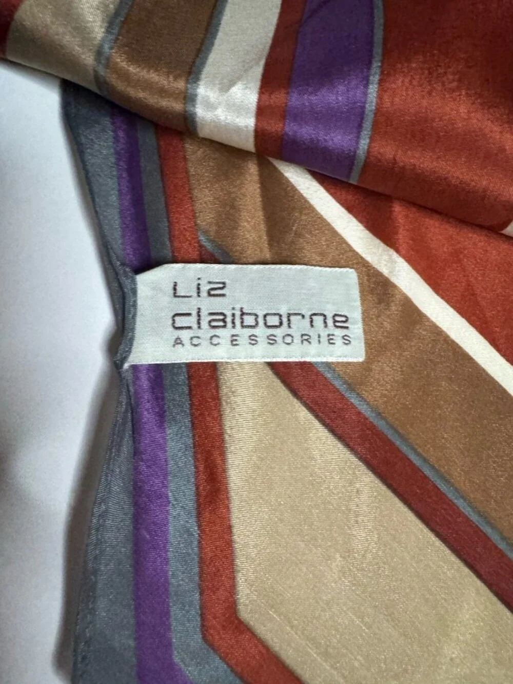 Vintage Liz Claiborne 100% Silk Scarf Long Diagonal Multicolor Stripe Wingtip